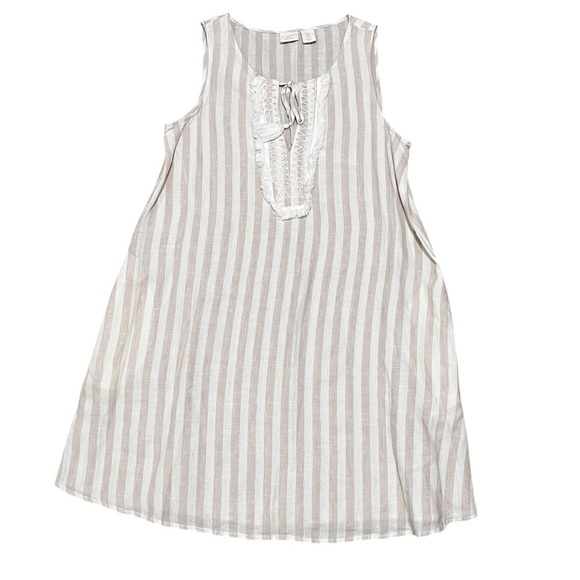 ST Tropez 100% Linen Shift Dress Striped Embroidered Tie Chest Size Small - Picture 9 of 9